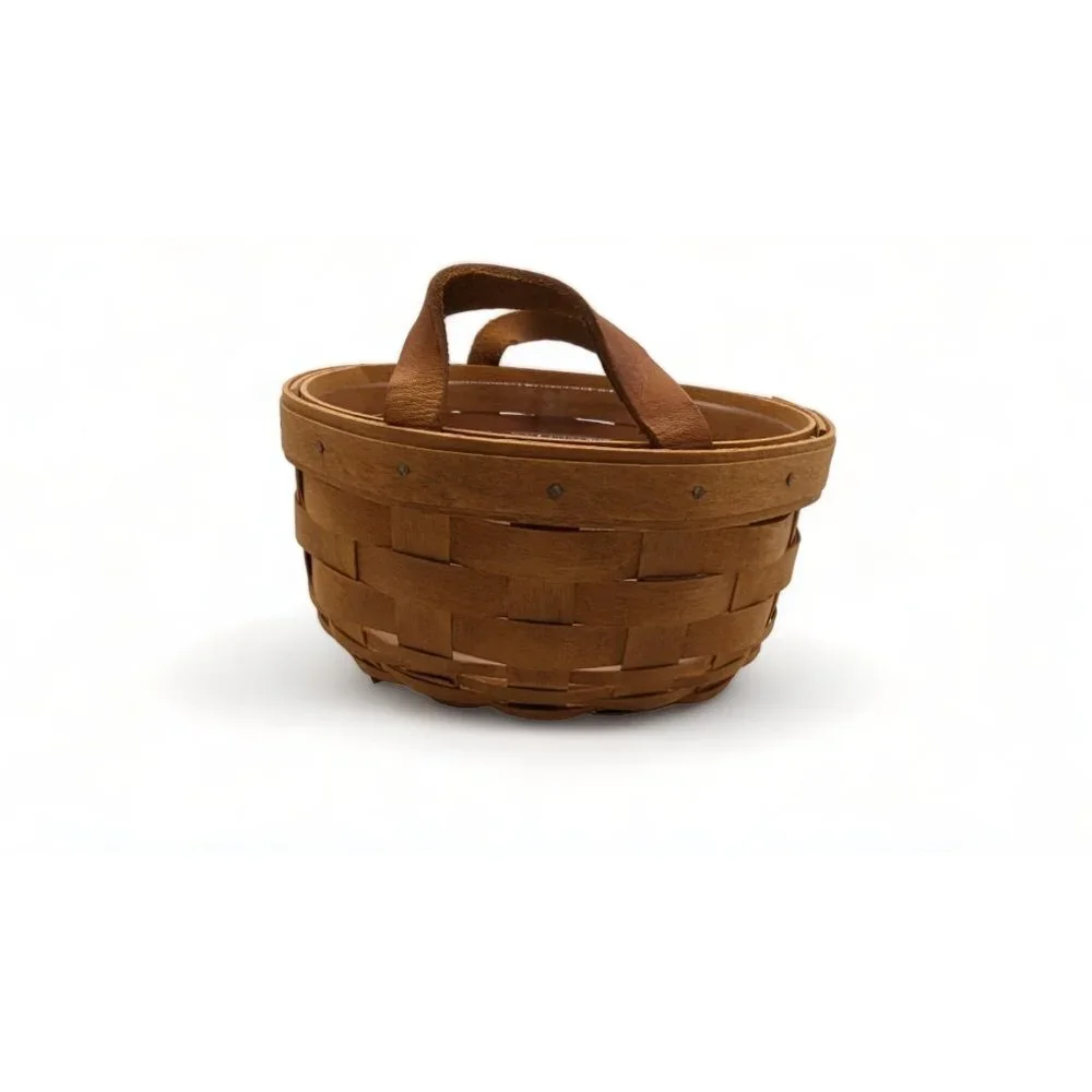 Vintage Longaberger Basket 1993 Hand Woven w/ Plastic Protector 6.5 Diameter
